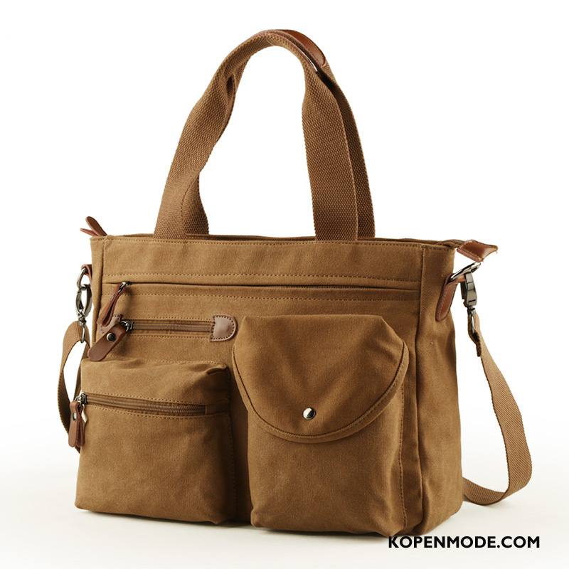 Handtas Heren Casual Canvas Mannen Reizen Messenger Tas Computer Tas Bruine