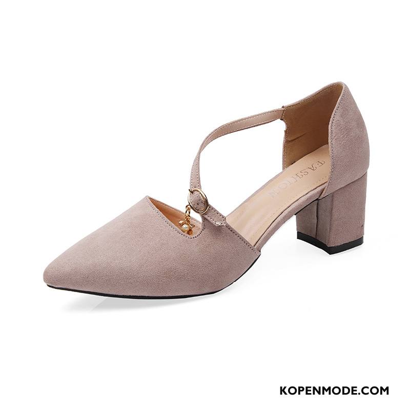 Hoge Hakken Dames 2018 Vrouwen Dikke Zool Pumps Schoenen Elegante Wit Beige