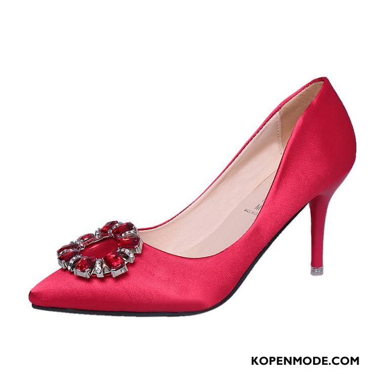 Hoge Hakken Dames Zoet Met Strass Mode Dunne Elegante Voorjaar Rood Licht