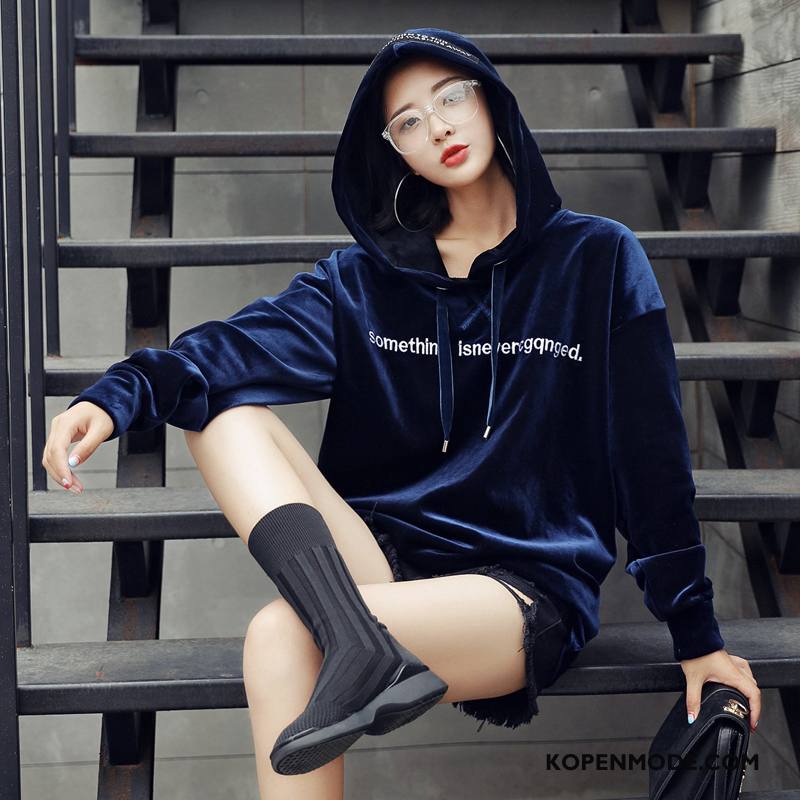 Hoodies Dames Bedrukken Trend Voorjaar Losse 2018 Mode Marineblauw