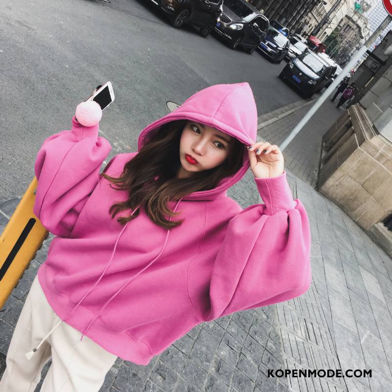 Hoodies Dames Casual Elegante Trend Slim Fit Herfst 2018 Roze Rood