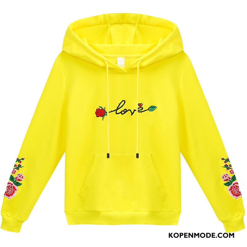 Hoodies Dames Comfortabele Herfst Nieuw Jas Dunne Borduurwerk Effen Kleur Geel