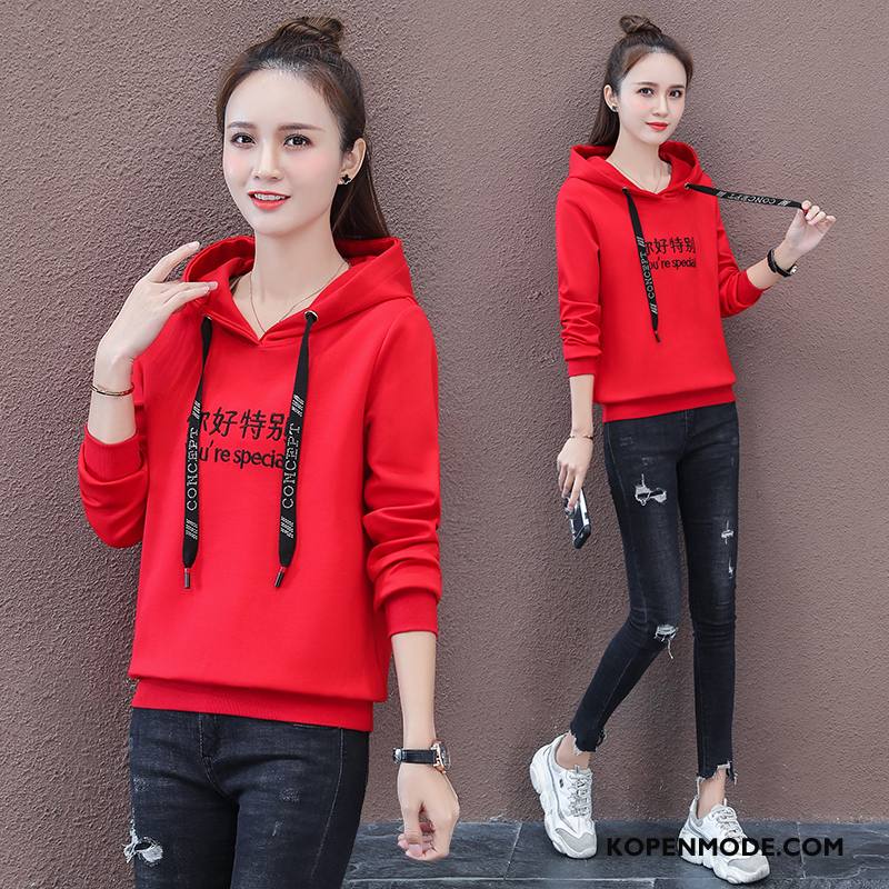 Hoodies Dames Dunne Vrouwen Jasje Losse Kort Voorjaar Rood