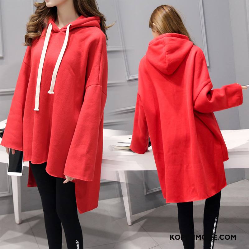 Hoodies Dames Herfst Trend Mode Lang Onregelmatig Lange Mouwen Rood