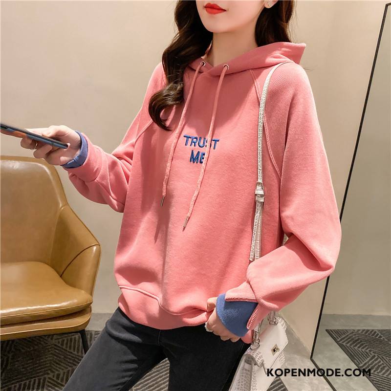 Hoodies Dames Jasje Pullover Trend Vrouwen Losse Mode Effen Kleur Roze