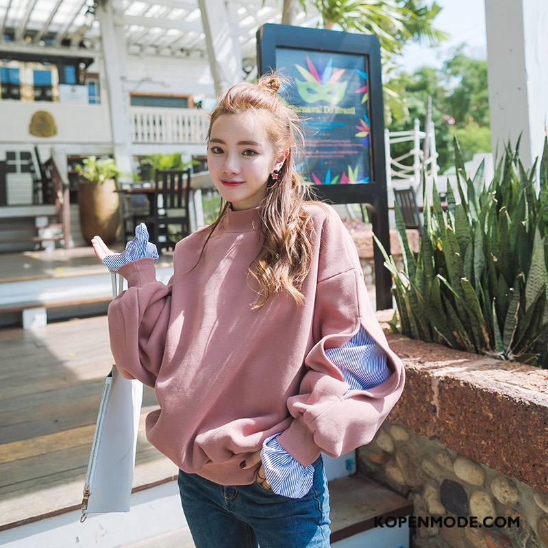 Hoodies Dames Pullover Casual 2018 Elegante Hoge Kraag Herfst Roze