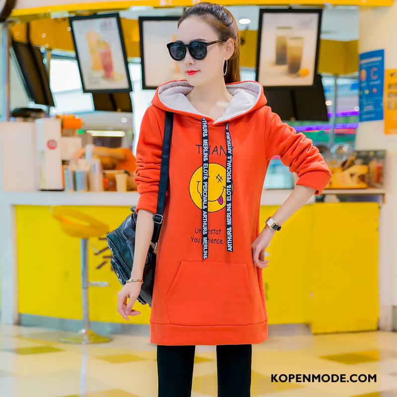 Hoodies Dames Pullover Lang Herfst Plus Kasjmier Lange Mouwen Mode Rood Oranje