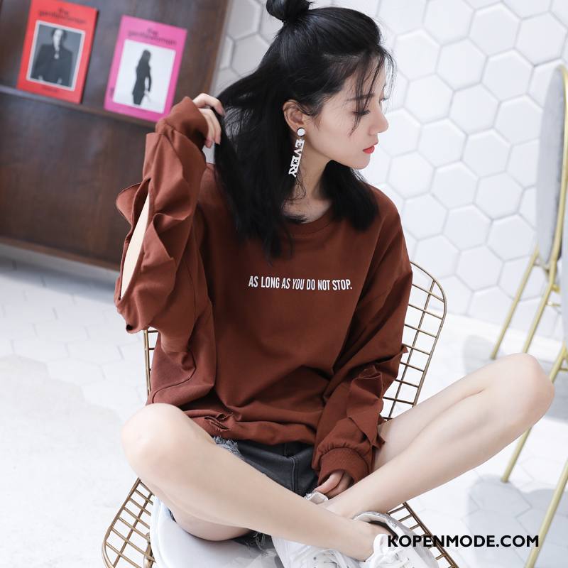 Hoodies Dames Trend 2018 Mooi Dunne Slim Fit Eenvoudige Bruine Donker