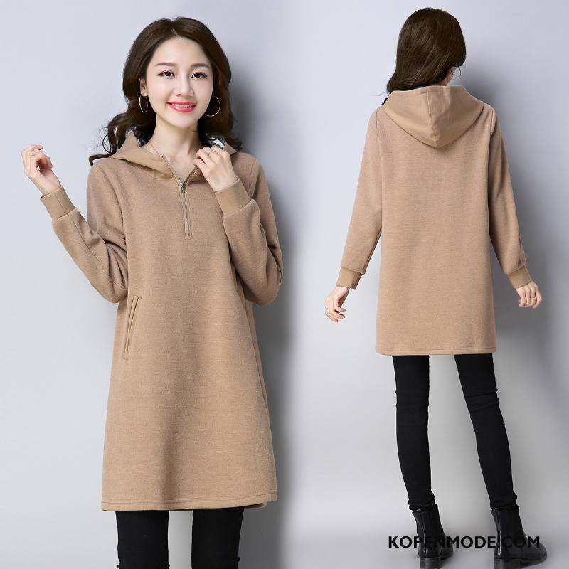 Hoodies Dames Voorjaar Mode Elegante Lange Mouwen Pullover 2018 Effen Kleur Kaki