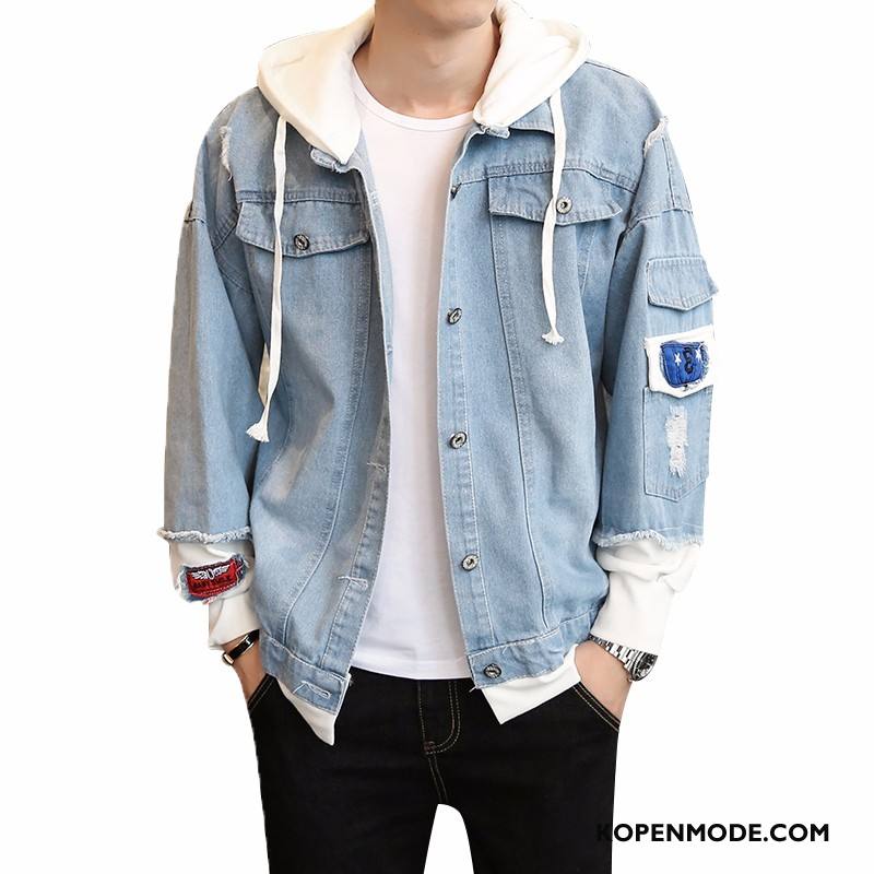 Hoodies Heren Denim Trend Jas Lichtblauw Donkerblauwe Blauw Licht