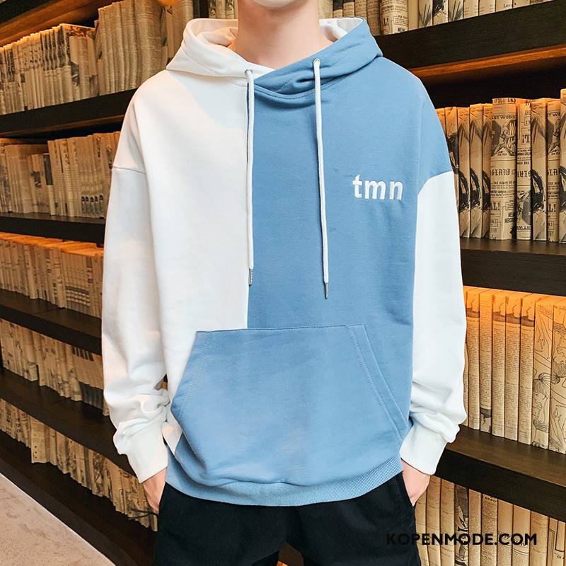 Hoodies Heren Nieuw T-shirt Lange Mouw Losse Trendy Merk Herfst Voorjaar Blauw