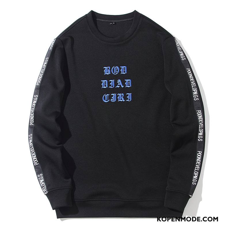 Hoodies Heren Ronde Hals Borduurwerk Herfst Pullover Winter Mannen Zwart