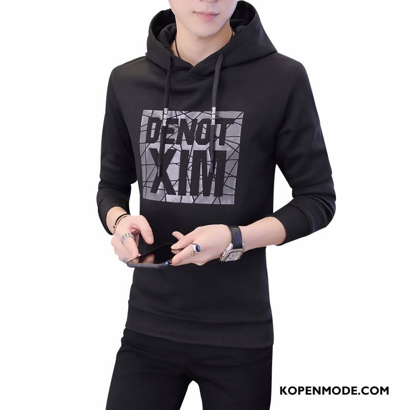 Hoodies Heren T-shirt Lange Mouw Herfst Onderhemd Dikke Mannen Trend Zwart