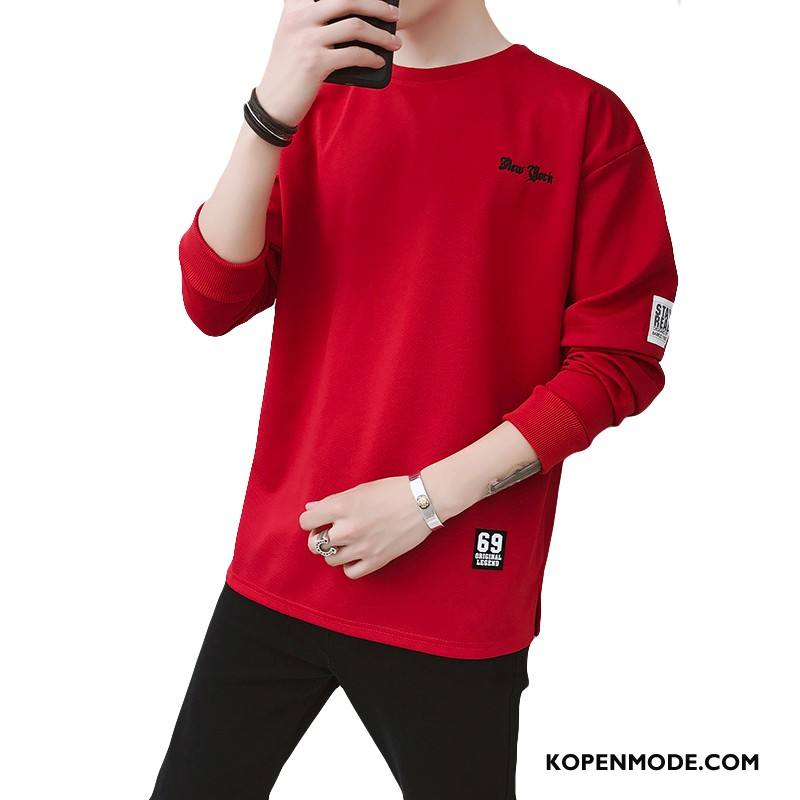 Hoodies Heren T-shirts Nieuw Onderhemd Casual Slim Fit Lange Mouwen Rood