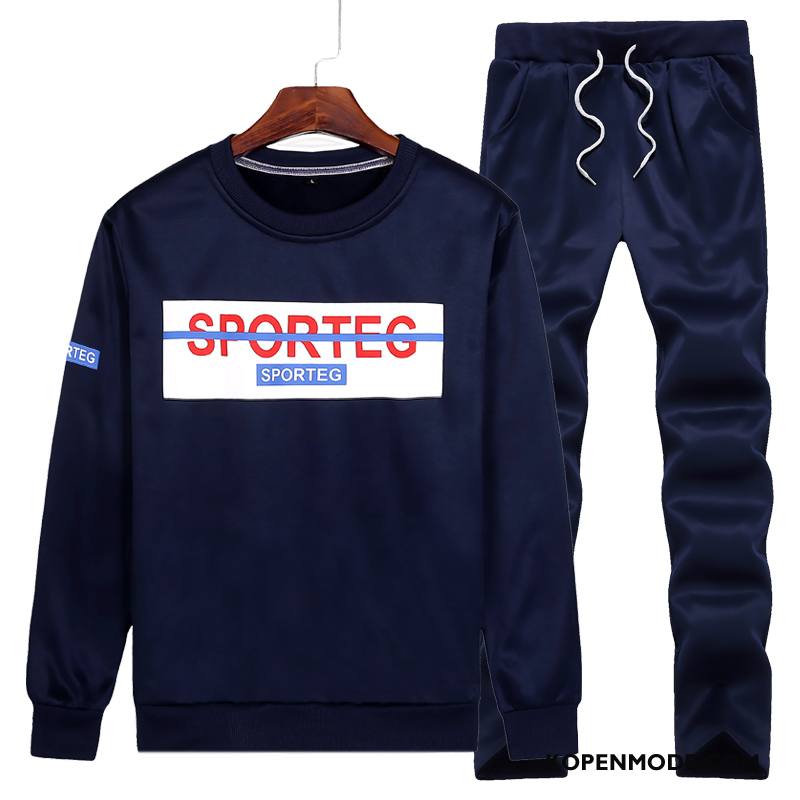 Hoodies Heren Trend Broek Mode Jeugd Ronde Hals Twee Stukken Blauw