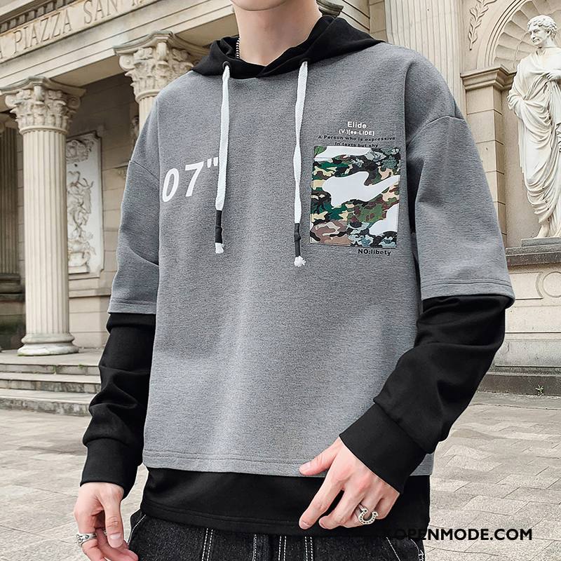 Hoodies Heren Trend Herfst T-shirt Lange Mouw Mannen Casual Nieuw Grijs