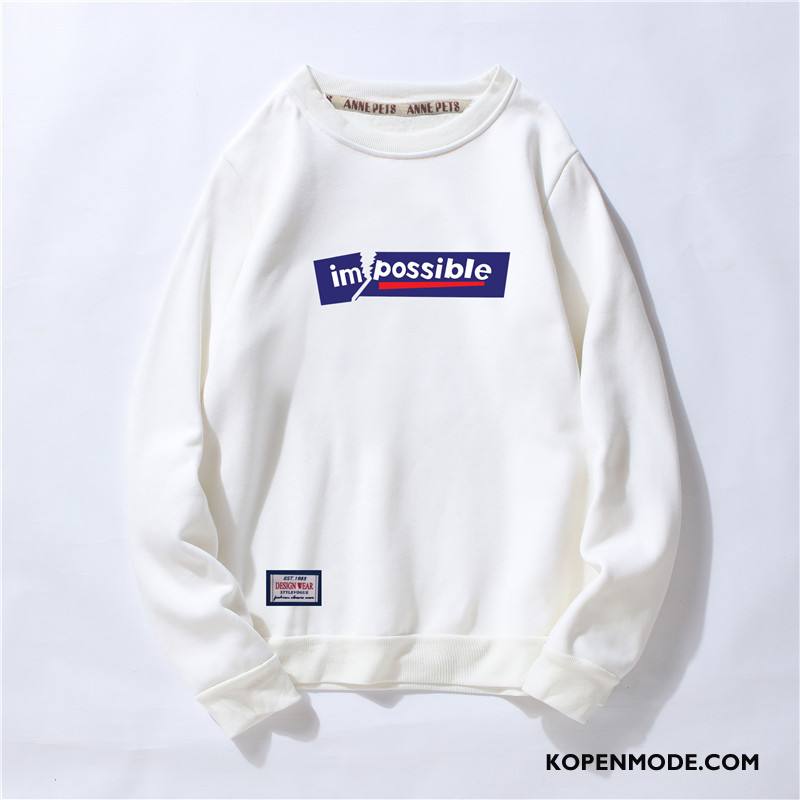 Hoodies Heren Winter Patroon Ronde Hals Trend Mode Pullover Wit