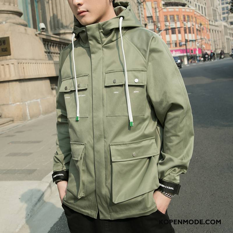 Jassen Heren Herfst Hoodie Trendy Merk Losse Jack Nieuw Legergroene
