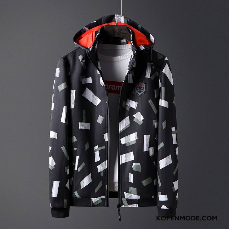 Jassen Heren Jack Bedrukken Mannen Kant Trend Hoodie Zwart