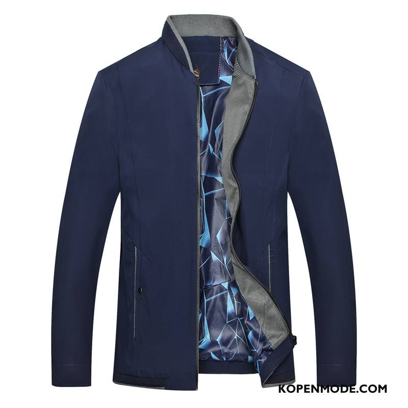 Jassen Heren Losse Casual Nieuw Hoge Kraag Herfst Jack Effen Kleur Blauw