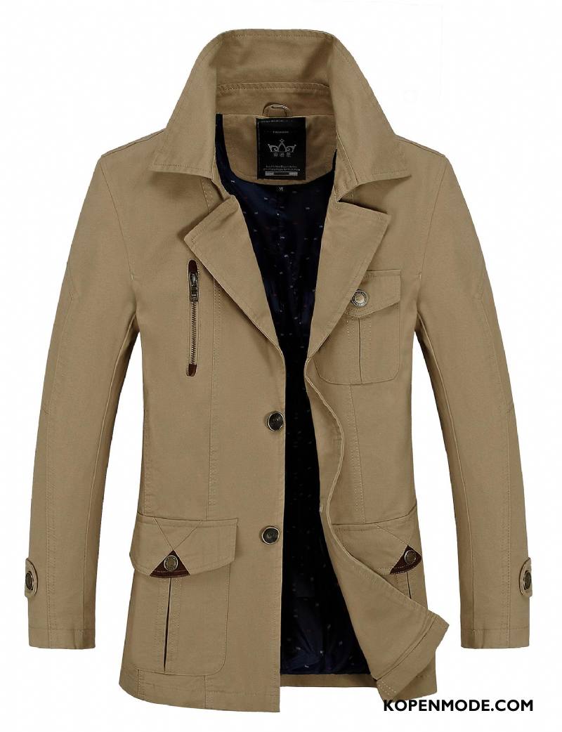 Jassen Heren Mannen Trenchcoat Herfst Casual Middelbare Leeftijd Winter Effen Kleur Kaki