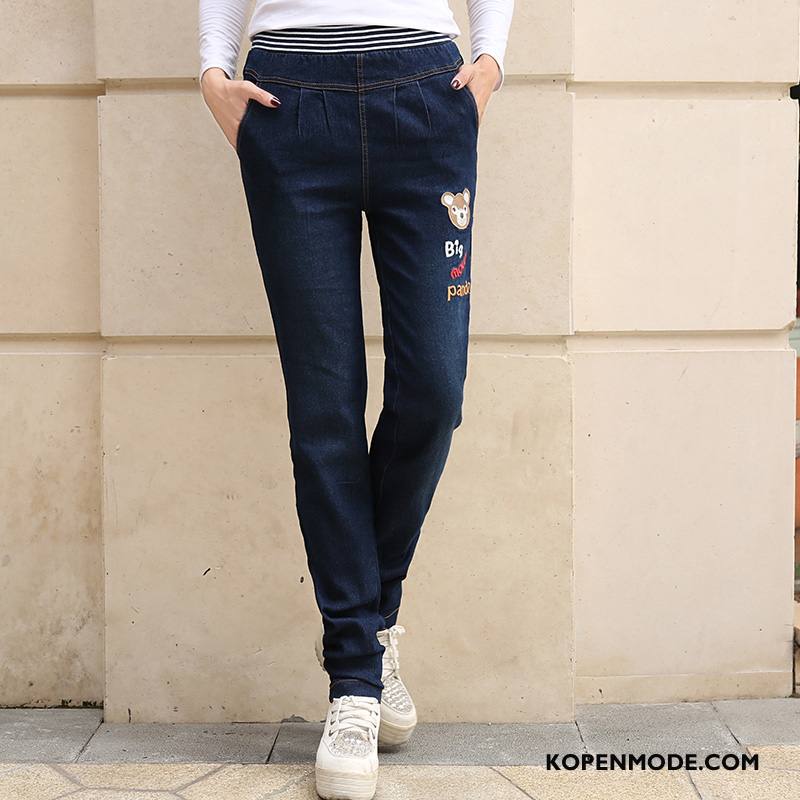 Jeans Dames 2018 Elegante Herfst Zoet Spijkerbroek Jeans Zak Effen Kleur Blauw