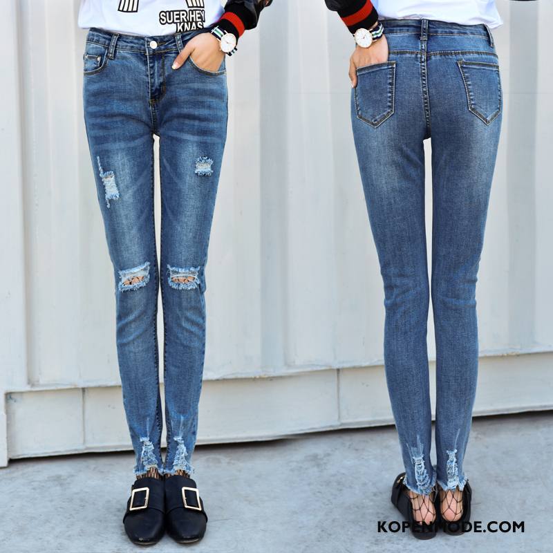 Jeans Dames 2018 Voorjaar Mode Elegante Slim Fit Gescheurd Blauw