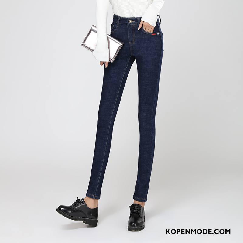Jeans Dames Denim Eenvoudige Mode Elegante Slim Fit Hoge Taille Blauw