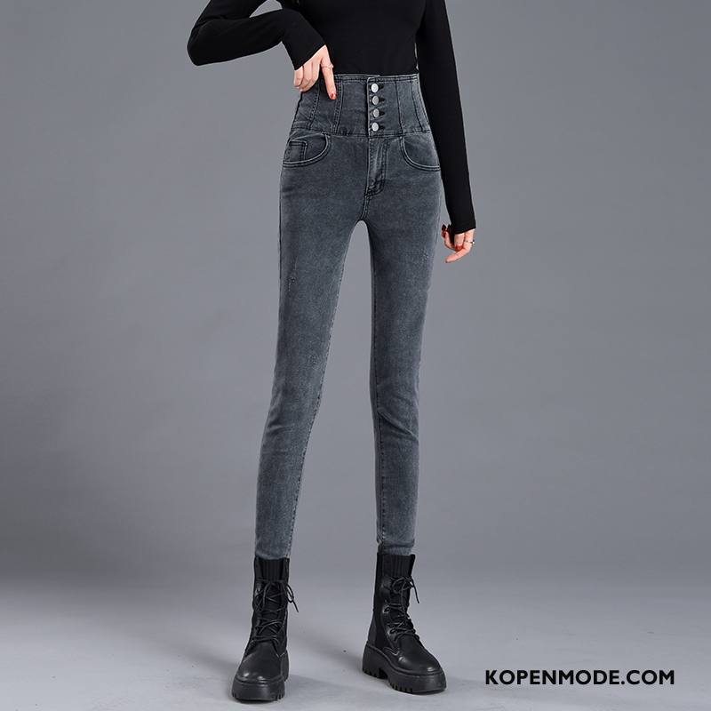 Jeans Dames Dunne Hoge Broek Mini Nieuw Buik Zwart Grijs