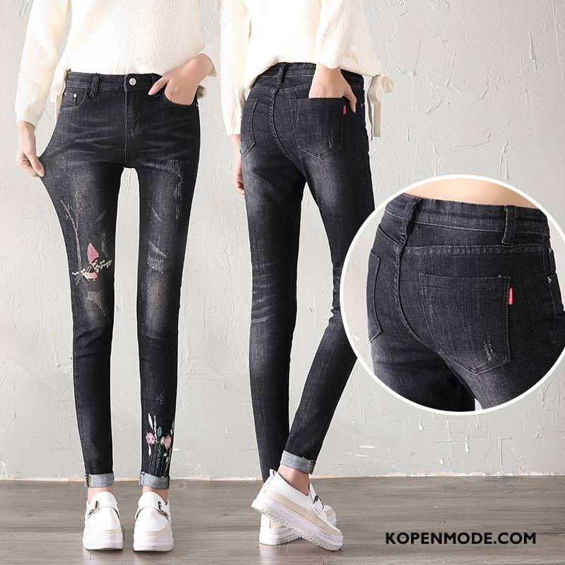 Jeans Dames Eenvoudige Spijkerbroek Jeans Trend Slim Fit Dunne Elegante Zwart