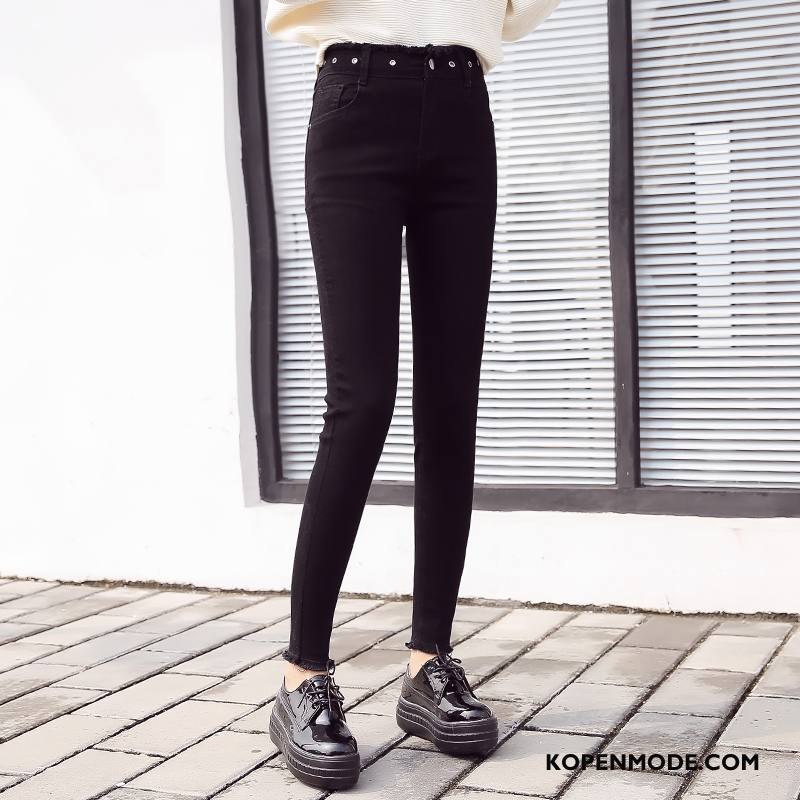 Jeans Dames Elegante 2018 Broek Trend Winter Spijkerbroek Jeans Effen Kleur Zwart