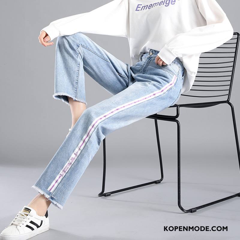 Jeans Dames Hoge Taille Vrouwen Dunne Trend Spijkerbroek Jeans Rechtdoor Lichtblauw