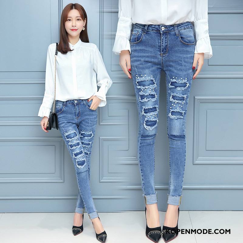 Jeans Dames Mode Slim Fit Dunne Elegante Spijkerbroek Jeans Voorjaar Blauw