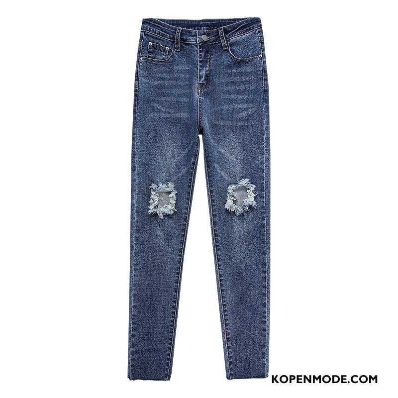 Jeans Dames Skinny Herfst Potlood Broek Spijkerbroek Jeans Voorjaar Hoge Taille Donkerblauw