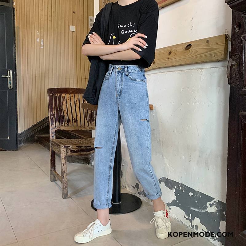 Jeans Dames Spijkerbroek Jeans Grote Maten Vrouwen Losse Hoge Taille Rechtdoor Blauw