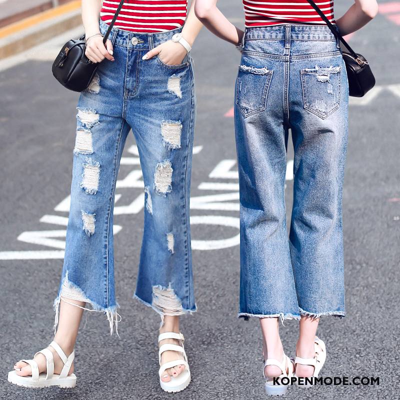 Jeans Dames Spijkerbroek Jeans Hoge Taille Voorjaar Trend 2018 Zak Effen Kleur Blauw