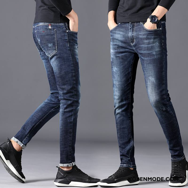 Jeans Heren Bedrukken Mini Winter Slim Fit Herfst Nieuw Marineblauw