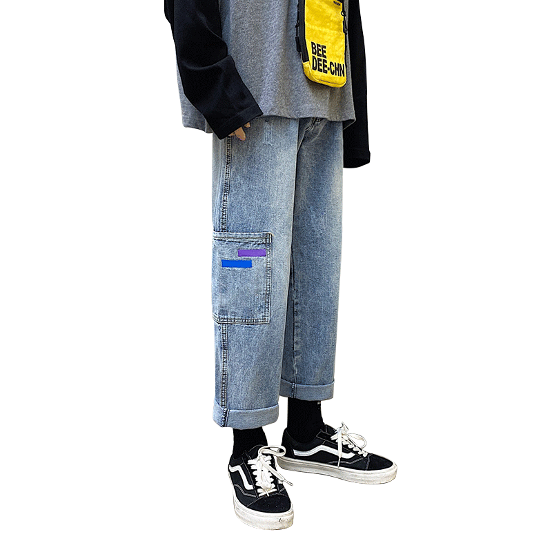 Jeans Heren Broek Spijkerbroek Jeans Rechtdoor Losse Cargo Mannen Blauw