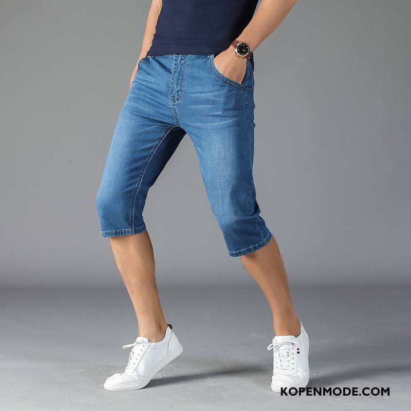 Jeans Heren Capri Broek Denim Bedrijf Lichtblauw Blauw Licht