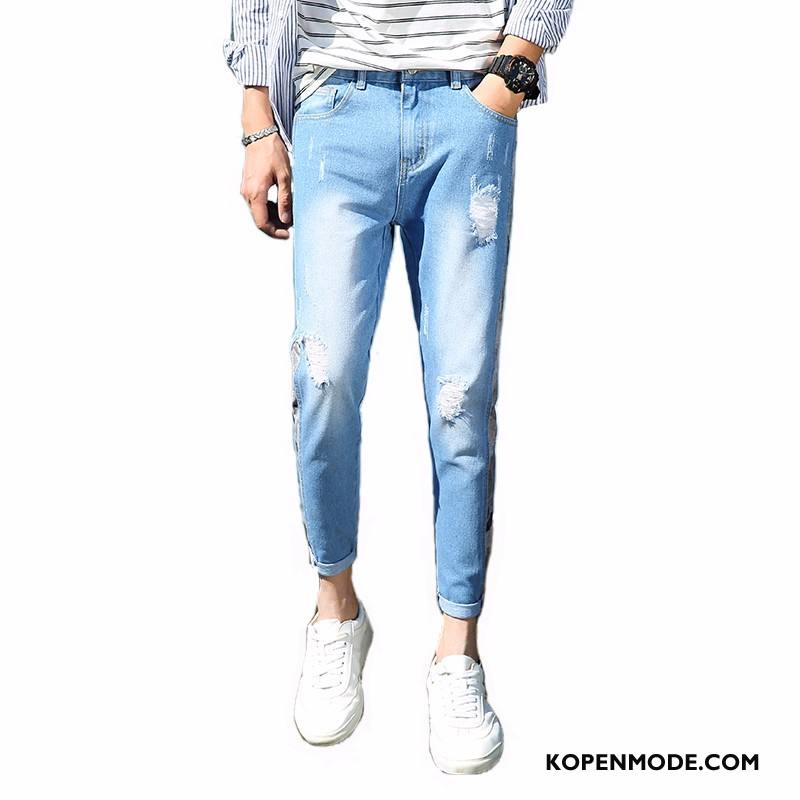 Jeans Heren Denim Mode Gaten Camouflage Blauw