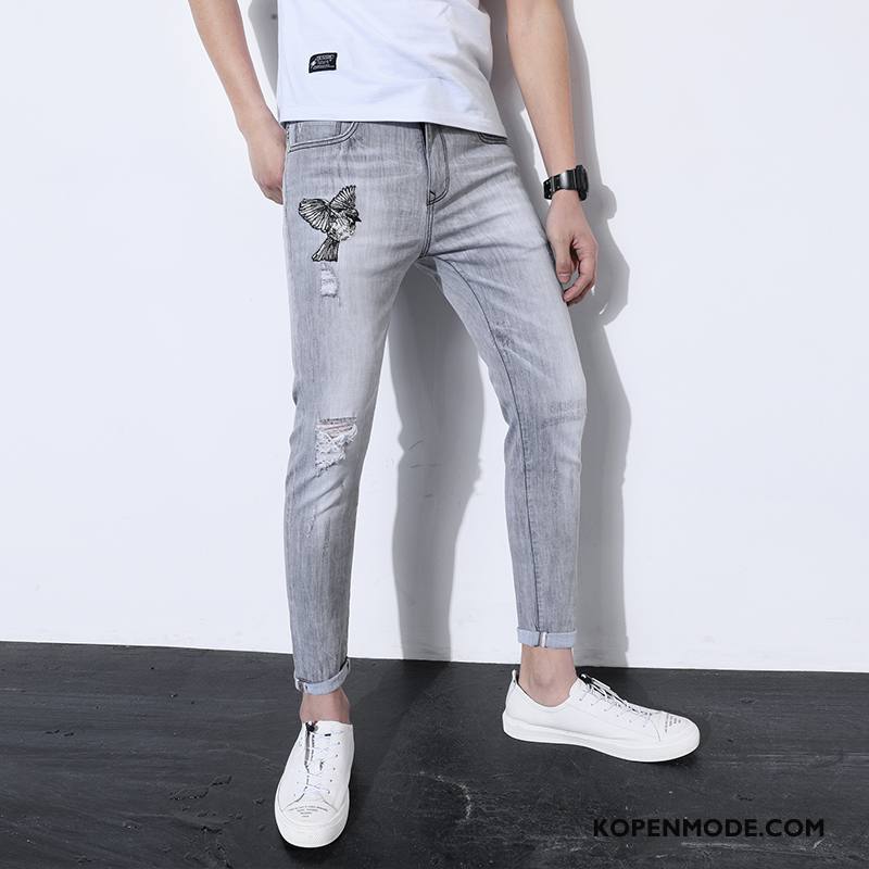 Jeans Heren Denim Trendy Merk Mode Wit Grijs