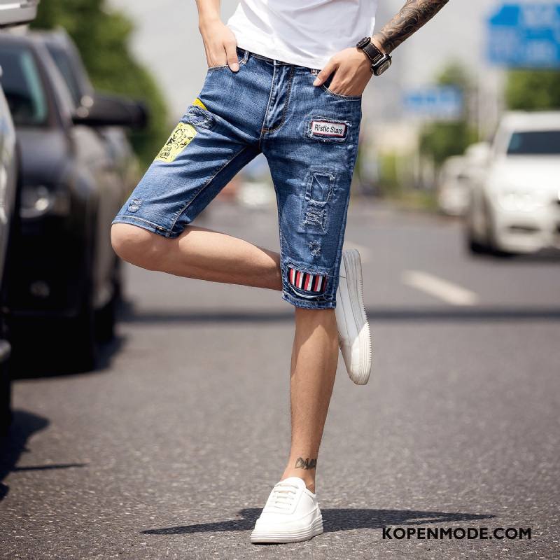 Jeans Heren Dunne Zomer Mini Koe Broek Slim Fit Blauw