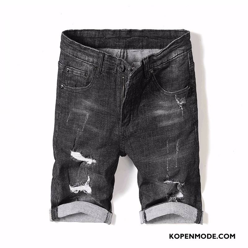 Jeans Heren Gaten Katoen Korte Broek Denim Zomer Mode Zwart