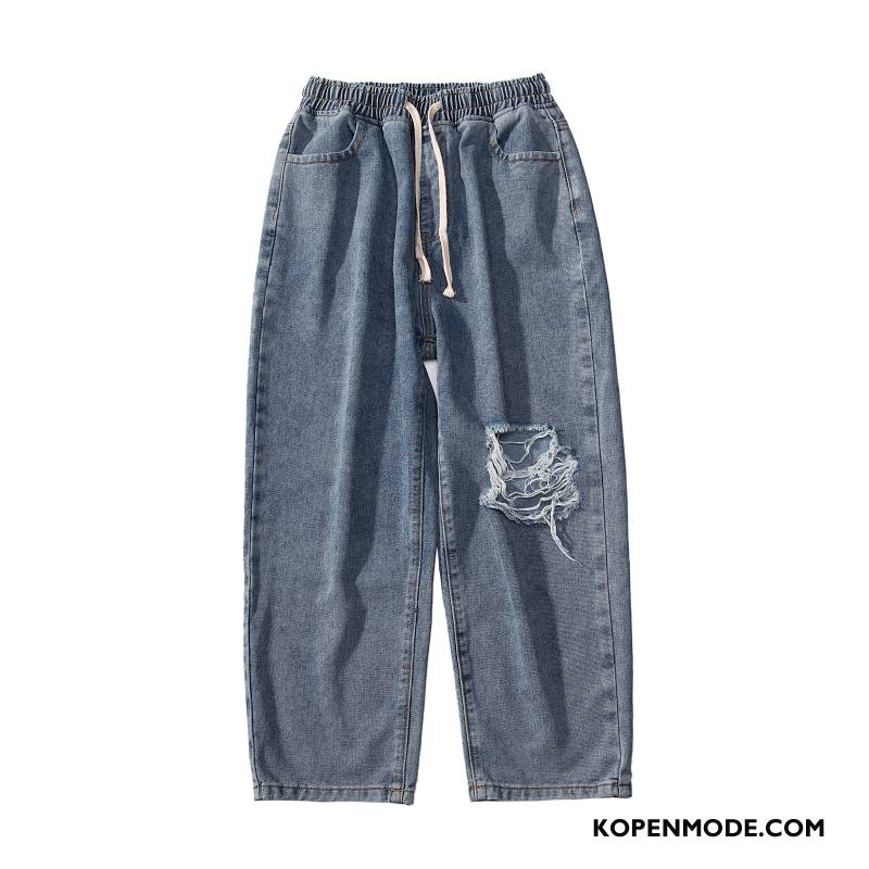 Jeans Heren Gaten Mannen Broek Losse Spijkerbroek Jeans Rechtdoor Blauw Licht