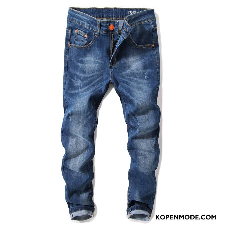 Jeans Heren Herfst Ademende Spijkerbroek Jeans Comfortabele Slim Fit Casual Broek Blauw