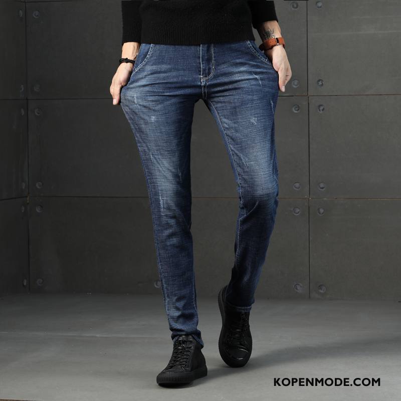 Jeans Heren Herfst Mini Trend Broek Elastiek Mannen Blauw