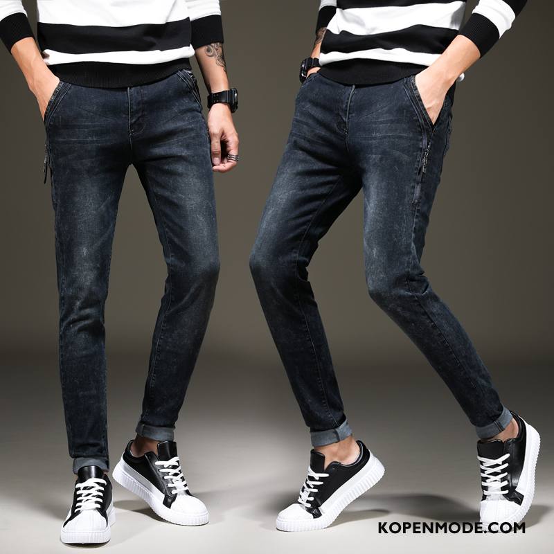 Jeans Heren Herfst Spijkerbroek Jeans Jeugd Trend Slim Fit Mannen Donkerblauw
