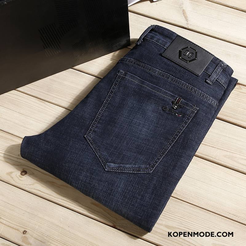 Jeans Heren Hoge Taille Winter Herfst Nieuw Bedrijf Losse Donkerblauw