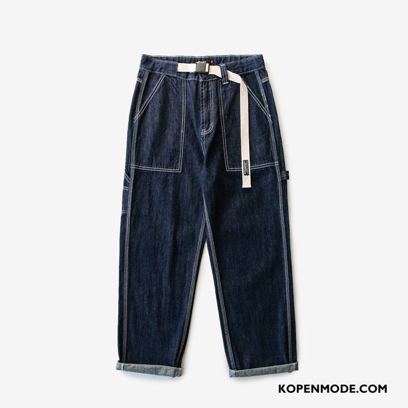 Jeans Heren Jeugd Broek Losse Vintage Mannen Cargo Blauw