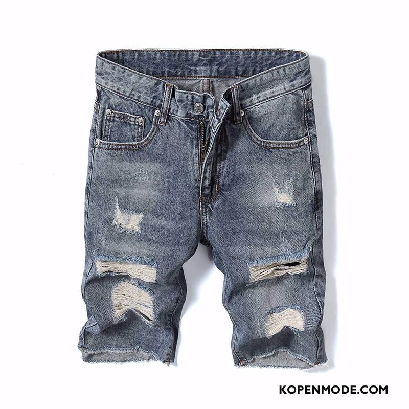 Jeans Heren Jeugd Student Denim Korte Broek Spijkerbroek Jeans Voorjaar Blauw